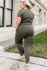 Immagine di Plus Size Jumpsuit Green Drawstring Straight Leg Wrap V Neck